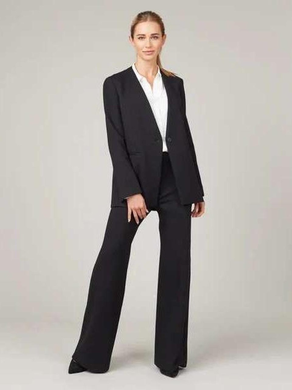 Spanx Perfect Collarless Blazer Medium Black Single Button Stretch Ponte Knit